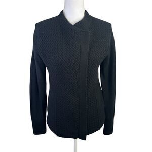 Carlson 100% Wool Black Textured Knit Jacket Zip Up Size S